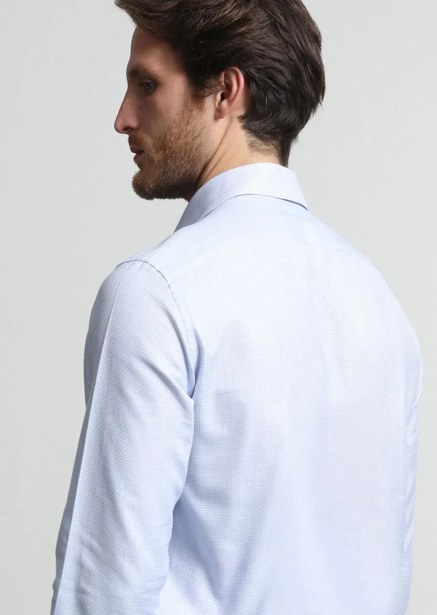 Blue Micro Regular Fit Weaving Classical 100% Cotton Shirt - 4