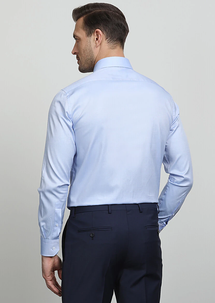 Blue Micro Regular Fit Weaving Classical 100% Cotton Shirt - 4