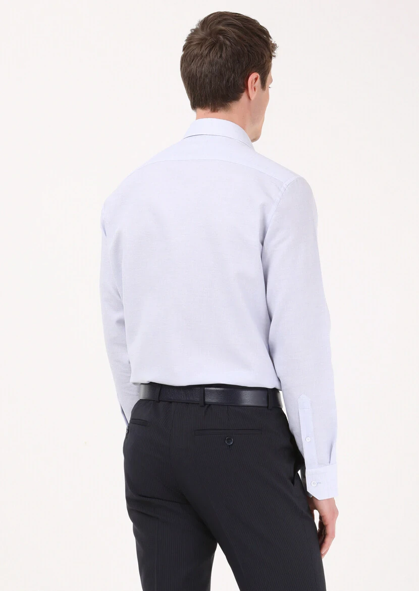 Blue Micro Regular Fit Weaving Classical 100% Cotton Shirt - 5