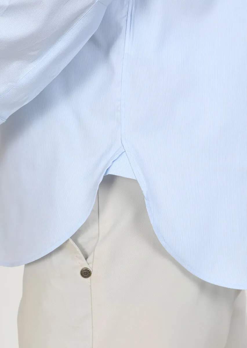 Blue Micro Regular Fit Weaving Classical 100% Cotton Shirt - 3