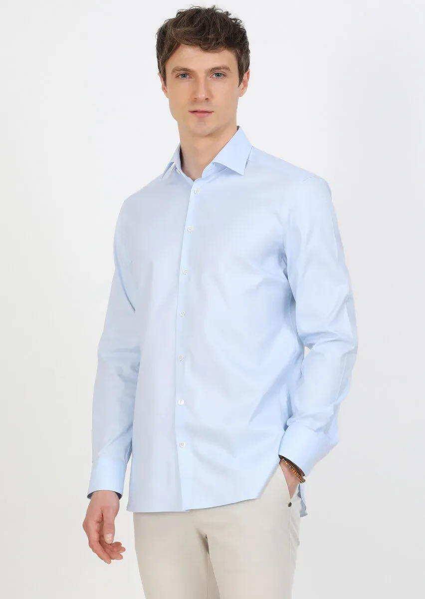 Blue Micro Regular Fit Weaving Classical 100% Cotton Shirt - 4