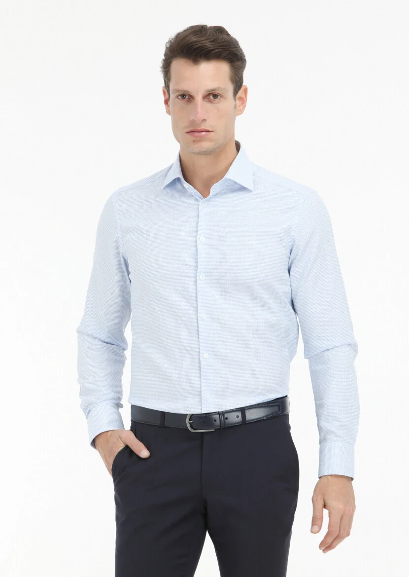 Blue Micro Regular Fit Weaving Classical 100% Cotton Shirt 