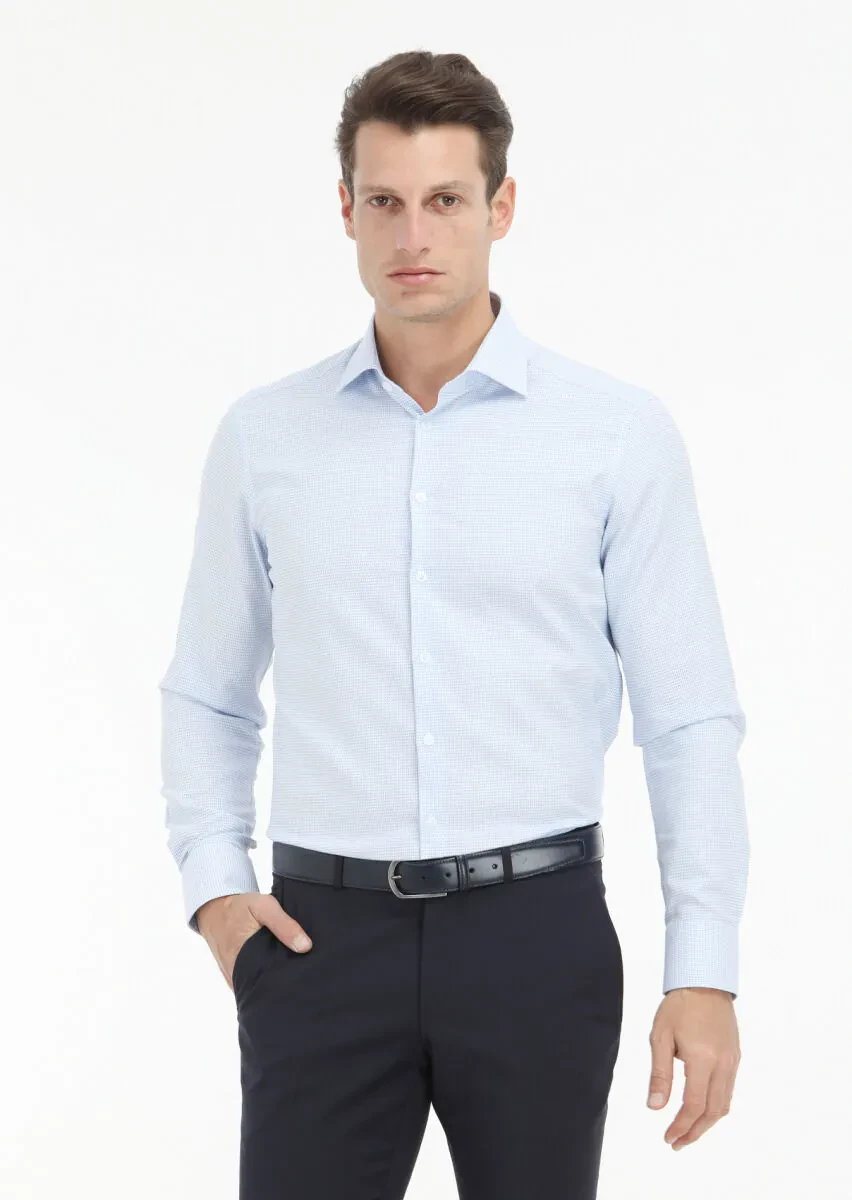 Blue Micro Regular Fit Weaving Classical 100% Cotton Shirt - 2