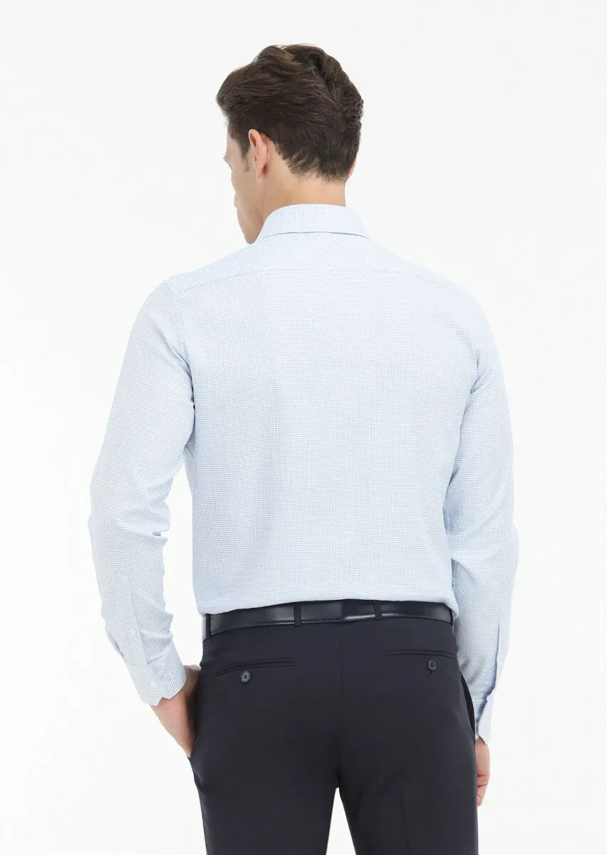 Blue Micro Regular Fit Weaving Classical 100% Cotton Shirt - 4