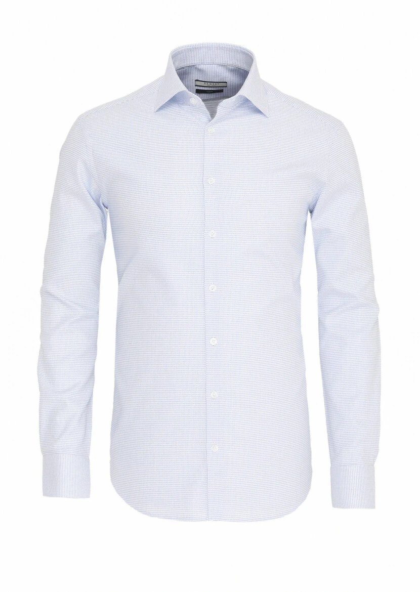 Blue Micro Regular Fit Weaving Classical 100% Cotton Shirt - 5