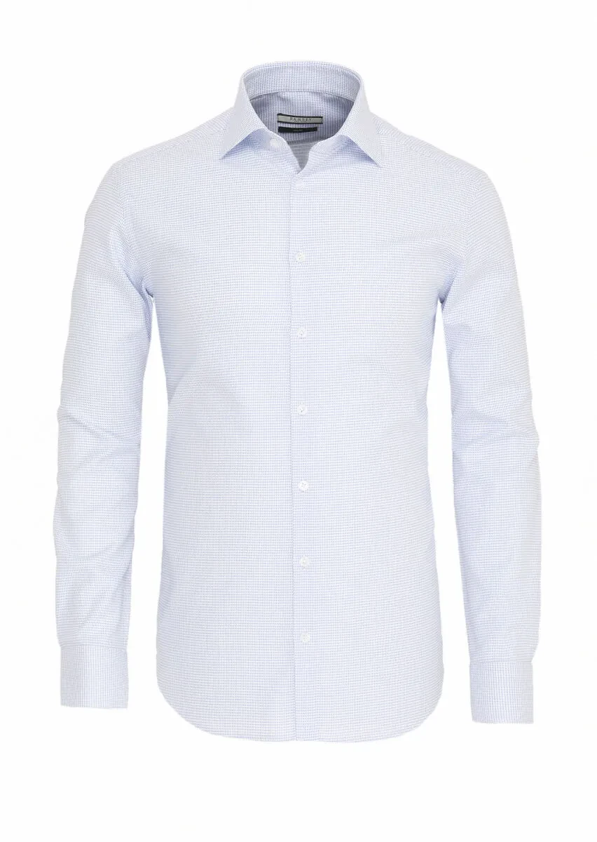 Blue Micro Regular Fit Weaving Classical 100% Cotton Shirt - 5