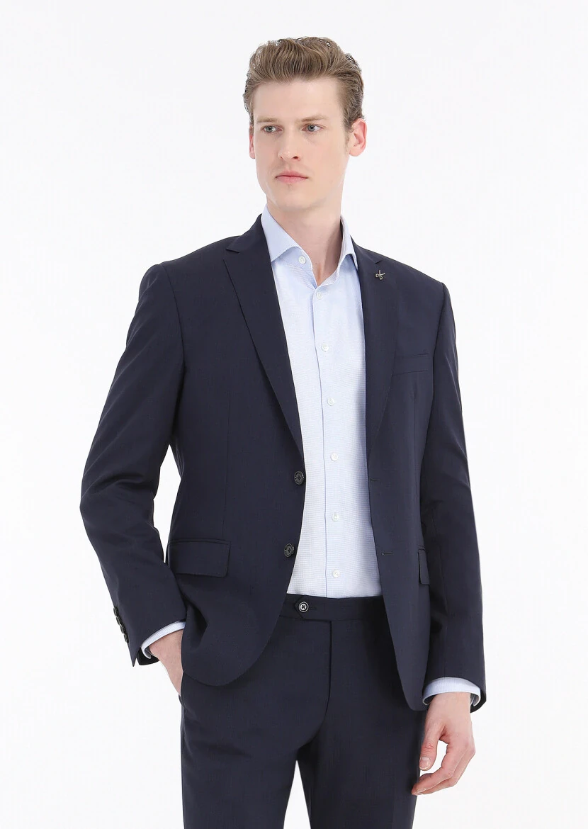 Blue Micro Regular Fit Weaving Classical 100% Cotton Shirt - 3