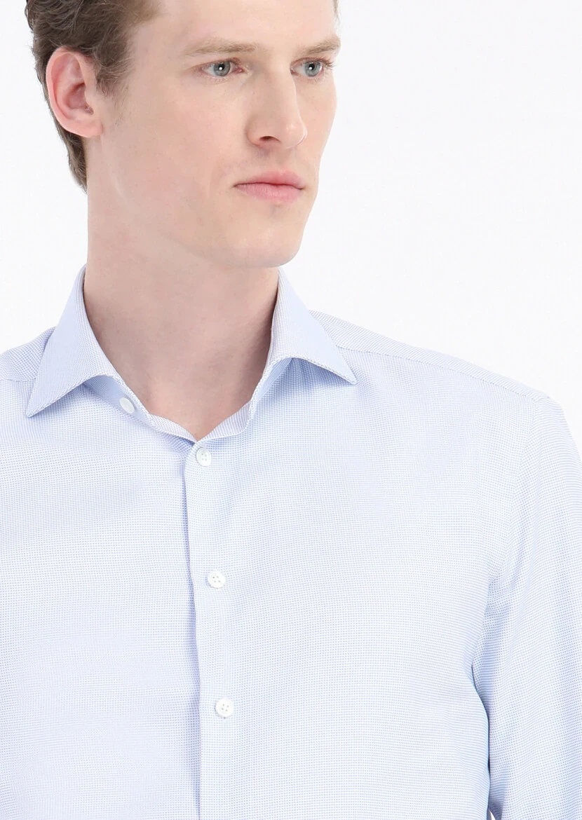Blue Micro Regular Fit Weaving Classical 100% Cotton Shirt - 4