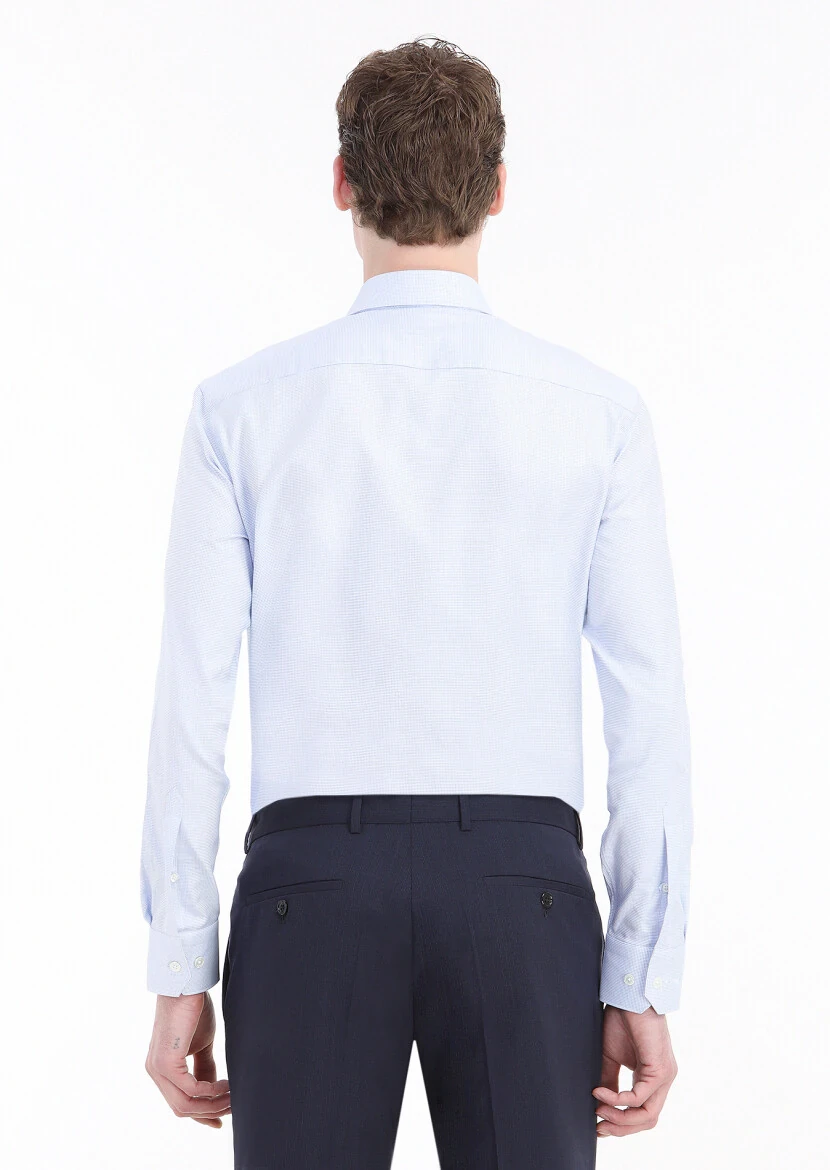 Blue Micro Regular Fit Weaving Classical 100% Cotton Shirt - 5