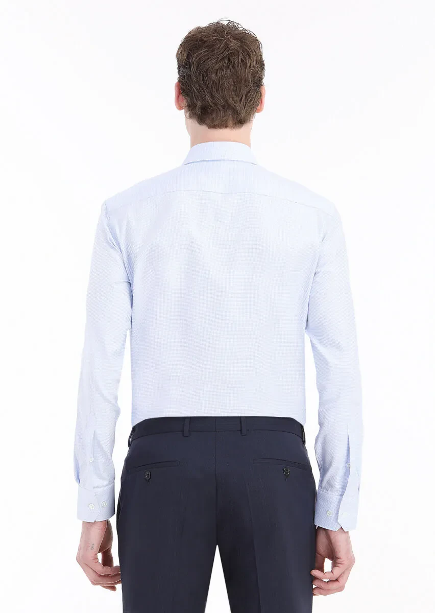 Blue Micro Regular Fit Weaving Classical 100% Cotton Shirt - 5