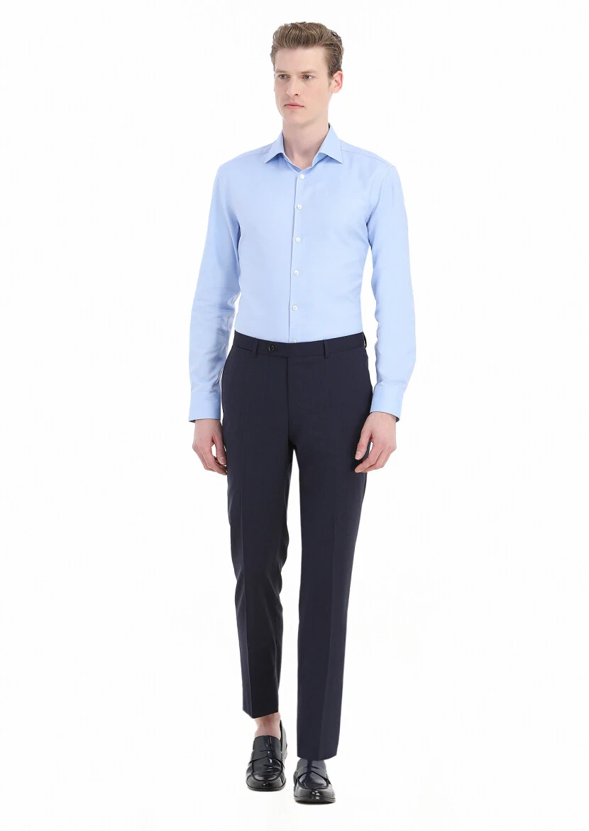 Blue Micro Regular Fit Weaving Classical 100% Cotton Shirt - 1