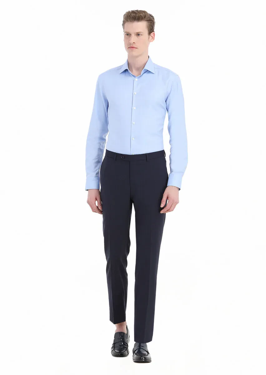 Blue Micro Regular Fit Weaving Classical 100% Cotton Shirt - 1
