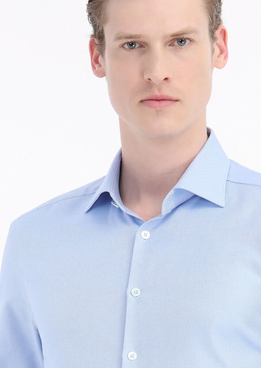 Blue Micro Regular Fit Weaving Classical 100% Cotton Shirt - 3