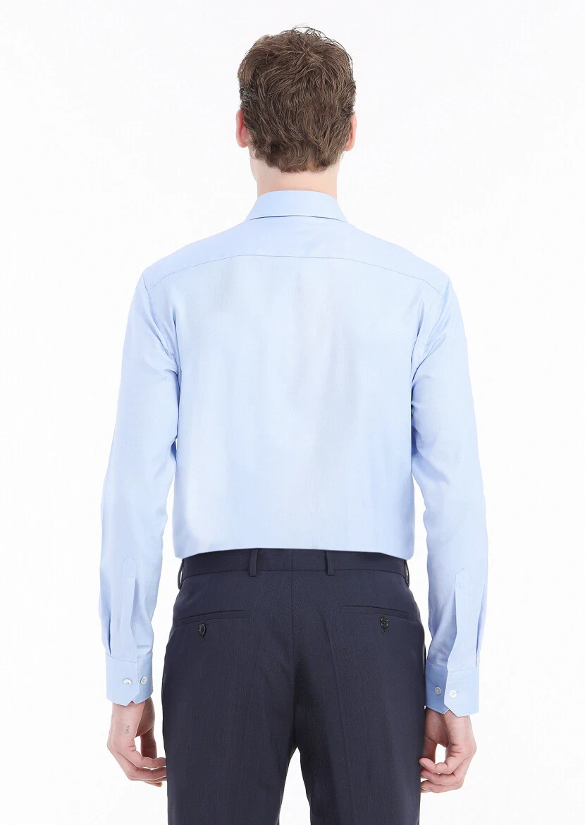 Blue Micro Regular Fit Weaving Classical 100% Cotton Shirt - 4