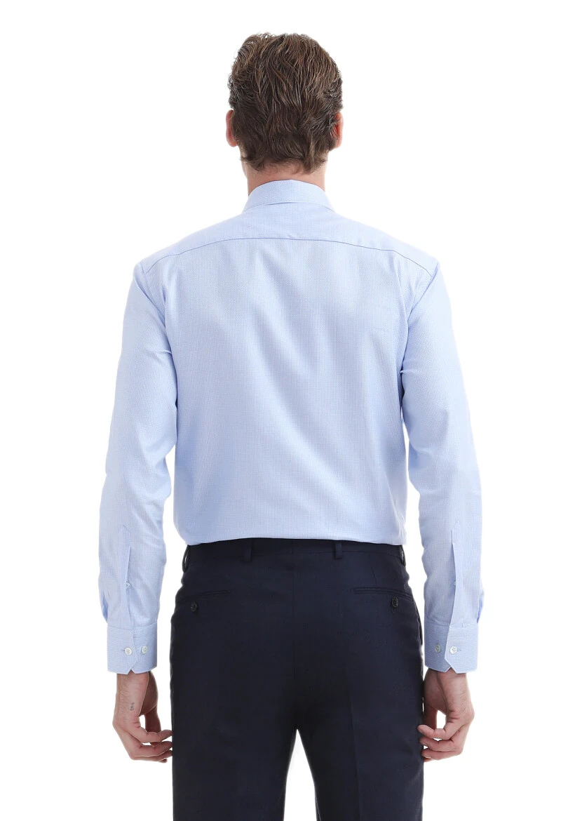 Blue Micro Regular Fit Weaving Classical 100% Cotton Shirt - 4