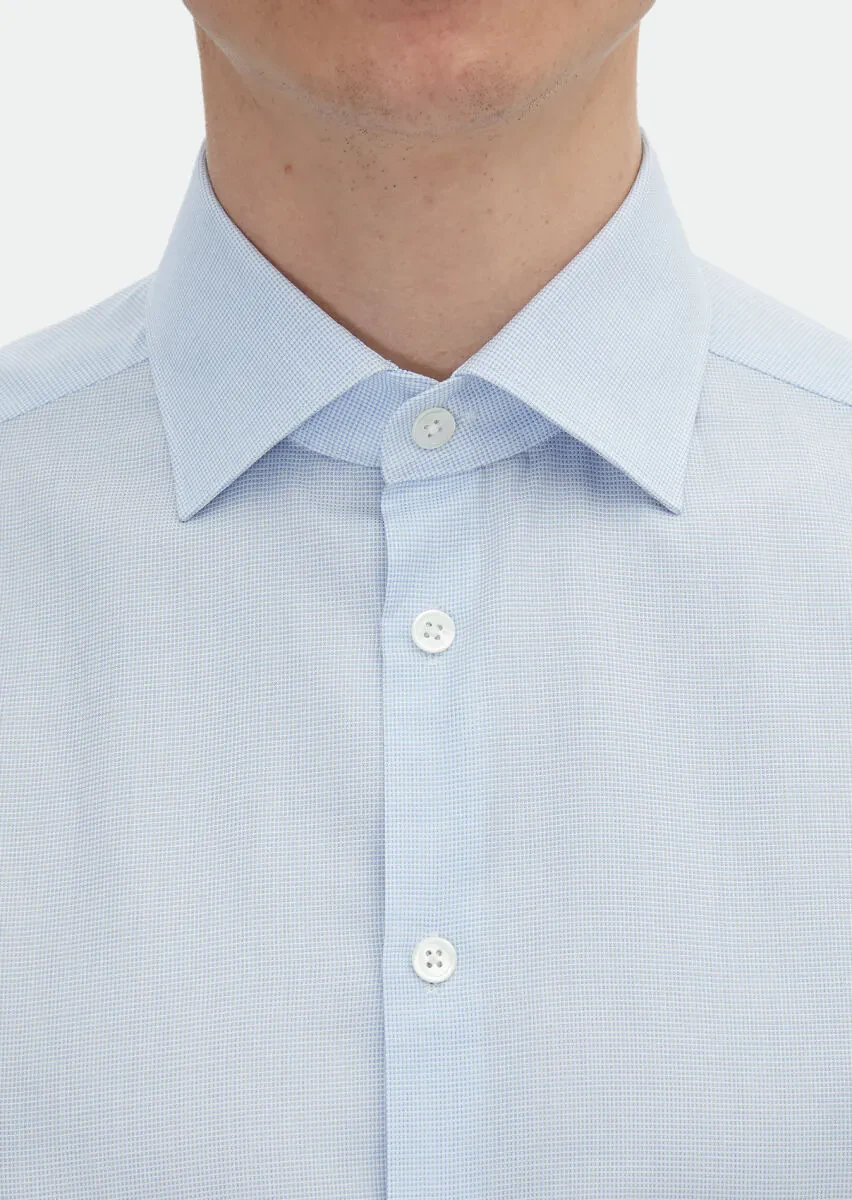 Blue Micro Regular Fit Weaving Classical 100% Cotton Shirt - 4