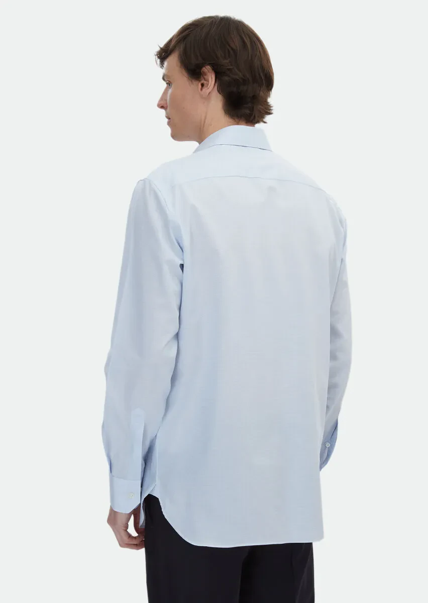 Blue Micro Regular Fit Weaving Classical 100% Cotton Shirt - 6