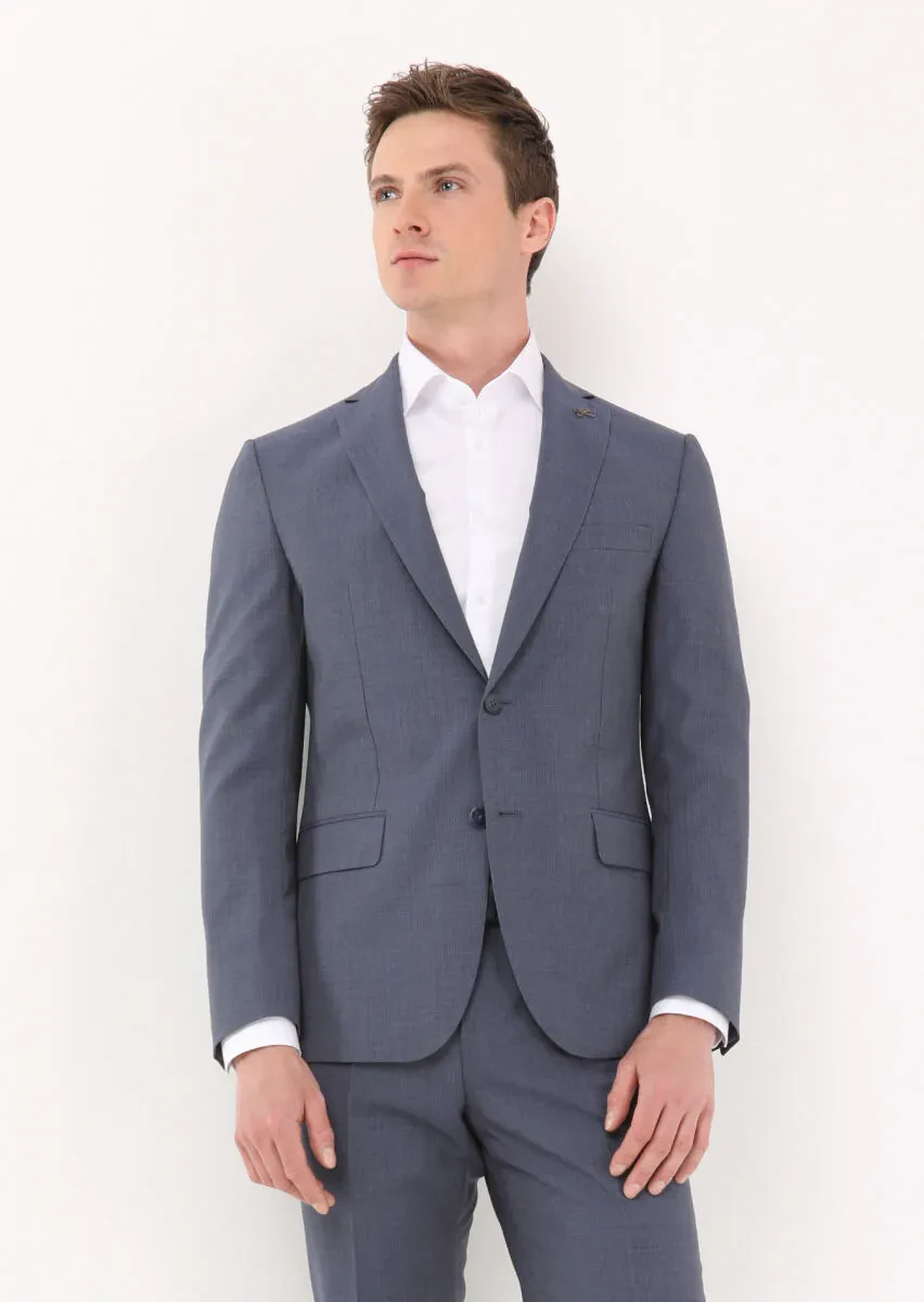Blue Micro Zeroweight Slim Fit 100% Wool Suit - 1