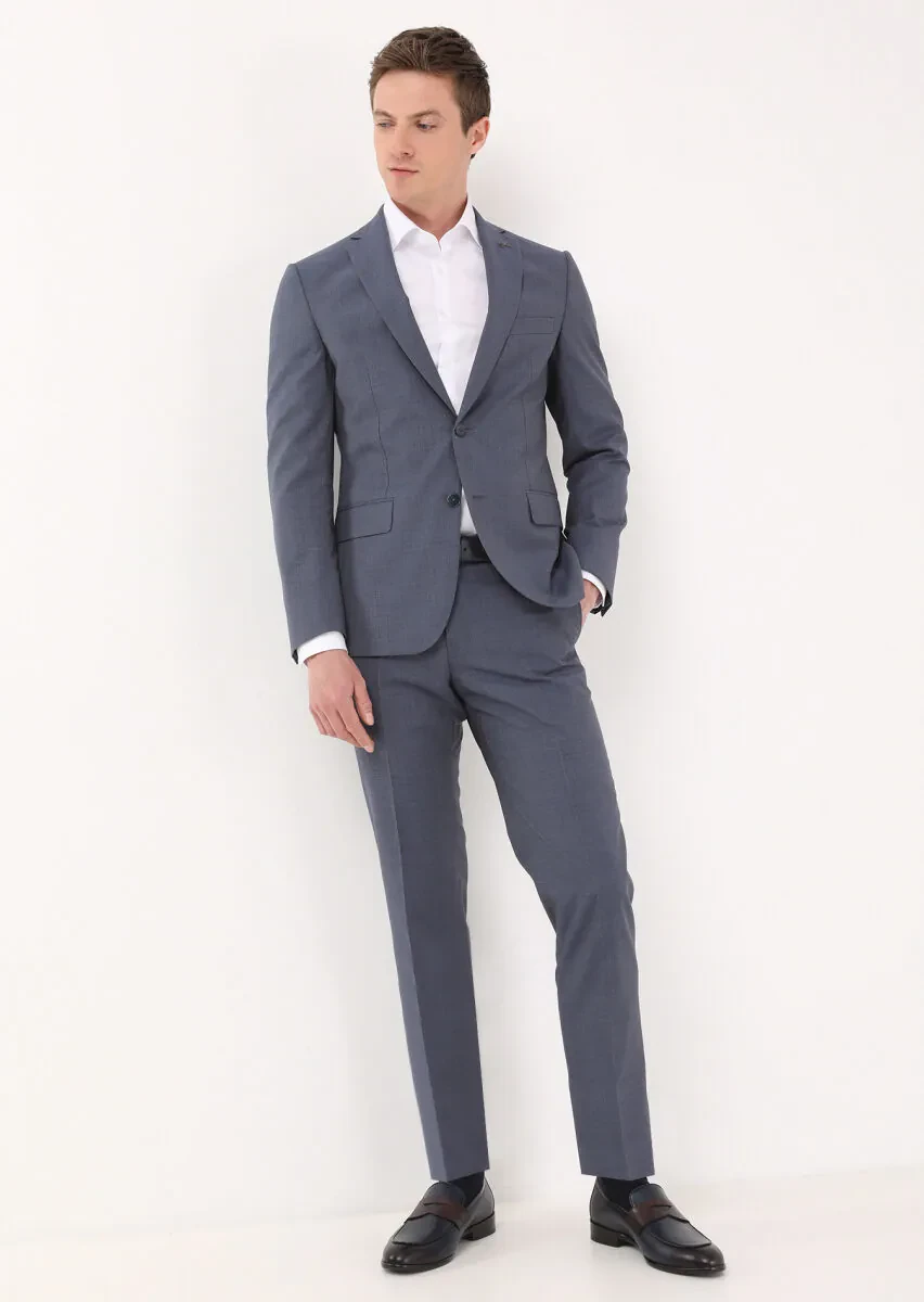 Blue Micro Zeroweight Slim Fit 100% Wool Suit - 3