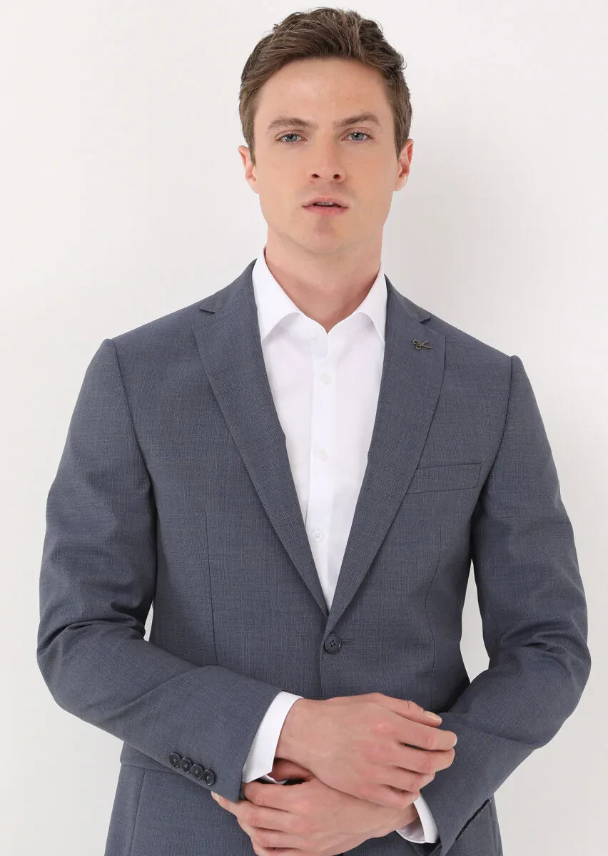 Blue Micro Zeroweight Slim Fit 100% Wool Suit - 4