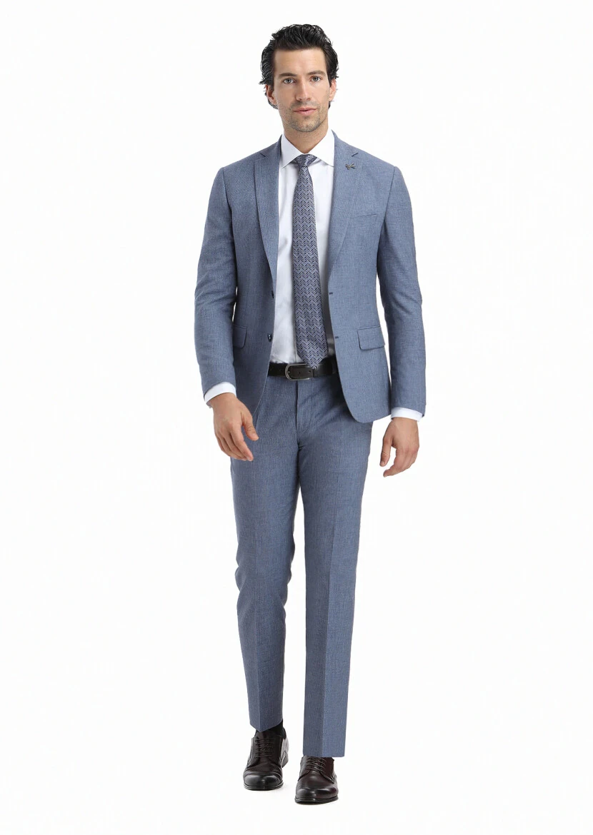 Blue Micro Zeroweight Slim Fit Wool Blended Suit - 1