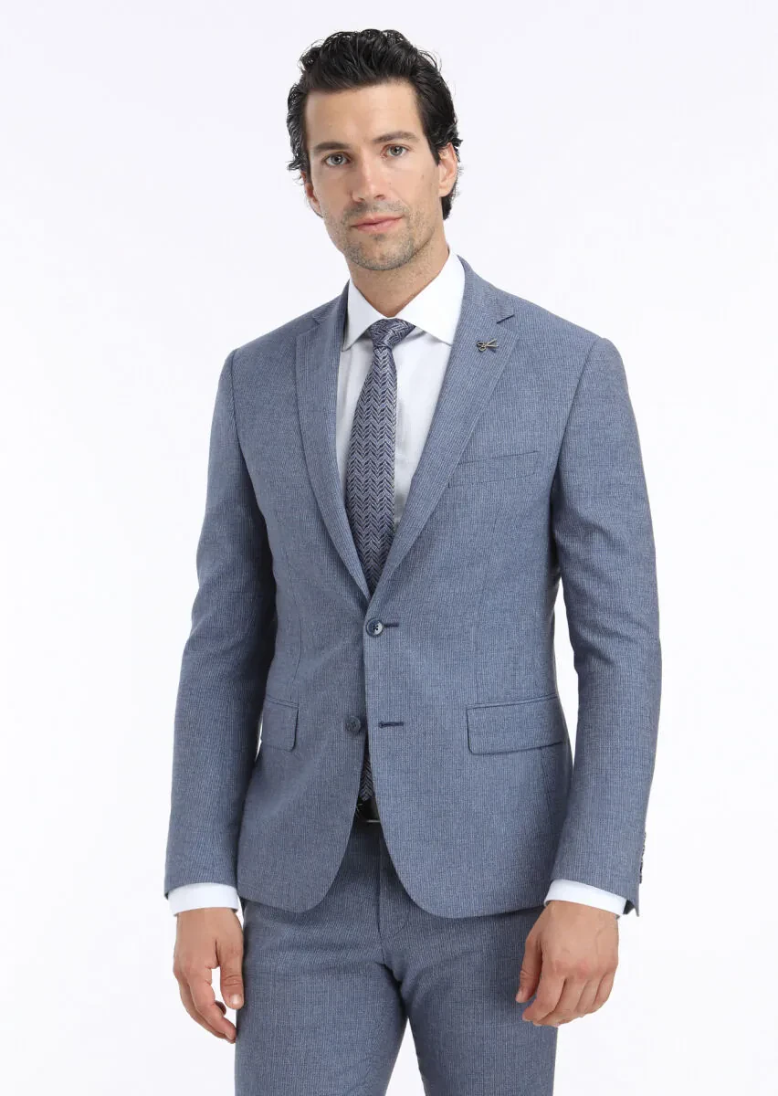 Blue Micro Zeroweight Slim Fit Wool Blended Suit - 2