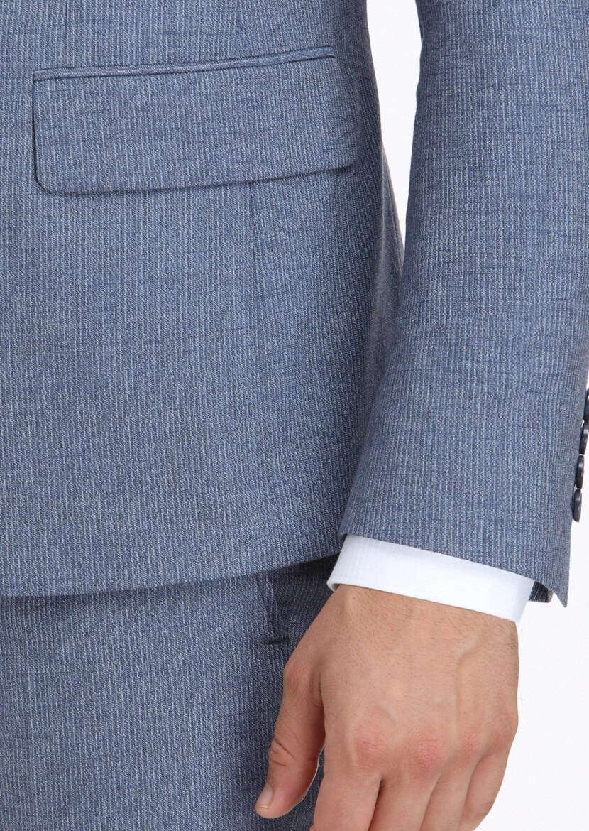 Blue Micro Zeroweight Slim Fit Wool Blended Suit - 4