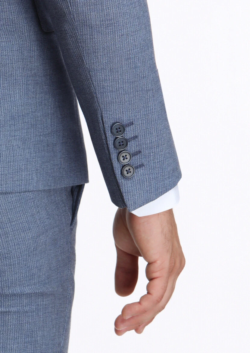 Blue Micro Zeroweight Slim Fit Wool Blended Suit - 5