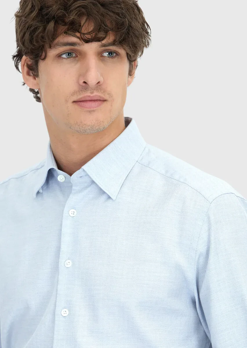 Blue Patterned Casual Fit Weaving Casual 100% Cotton Shirt - 3