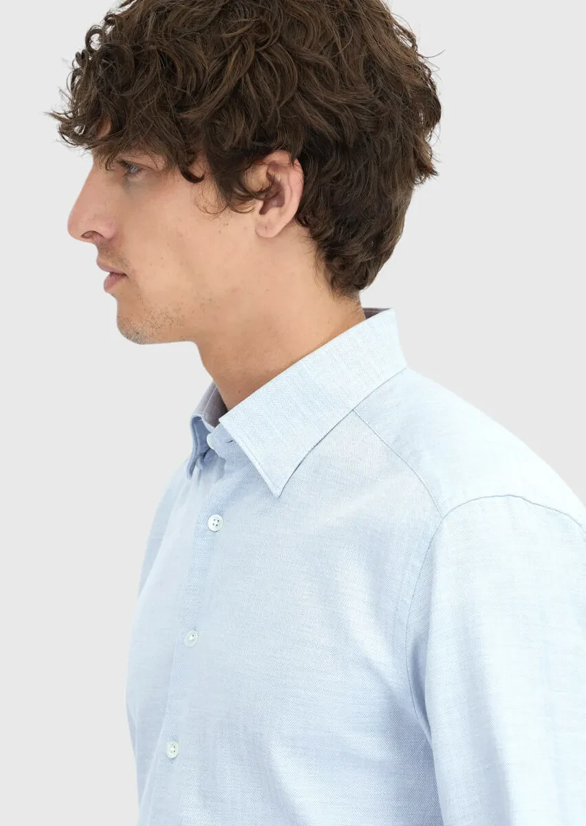 Blue Patterned Casual Fit Weaving Casual 100% Cotton Shirt - 4