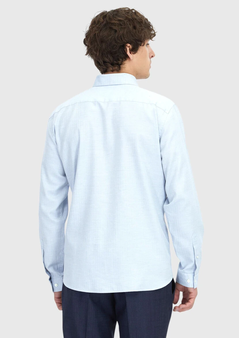 Blue Patterned Casual Fit Weaving Casual 100% Cotton Shirt - 6