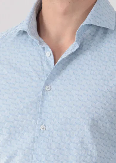 Blue Patterned Fitted Fit Weaving Casual 100% Cotton Shirt - 3