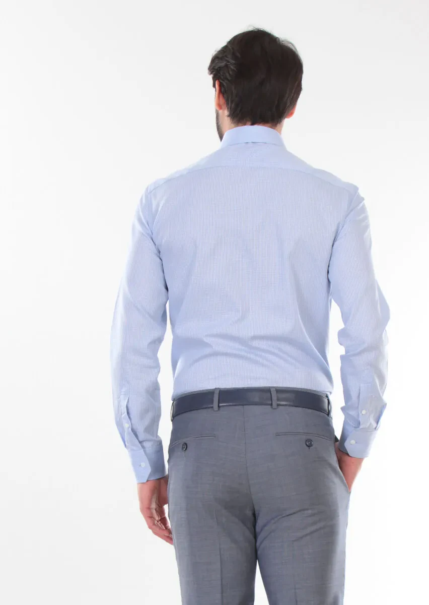 Blue Patterned Regular Fit Weaving Classical 100% Cotton Shirt - 2