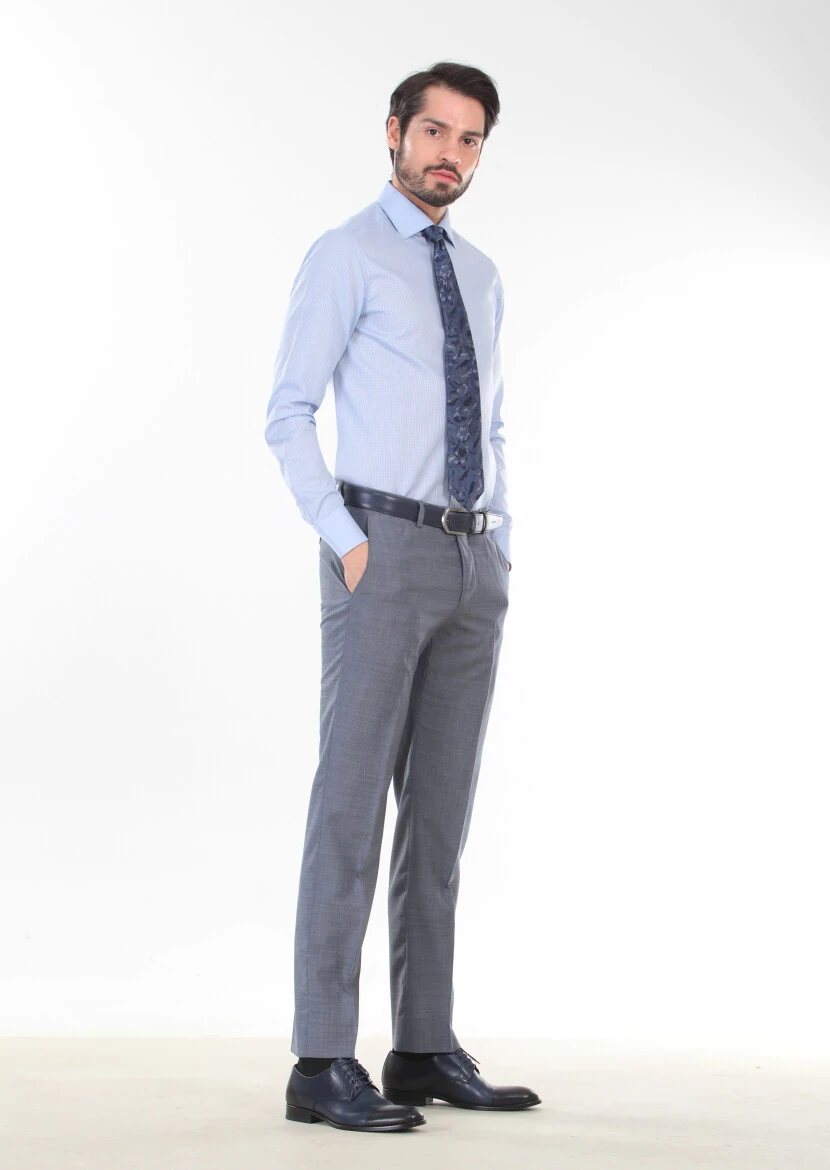 Blue Patterned Regular Fit Weaving Classical 100% Cotton Shirt - 3