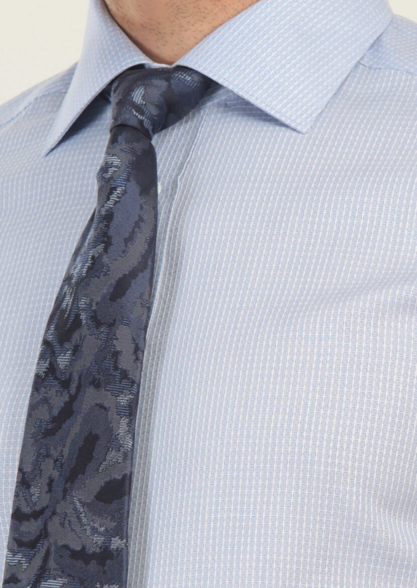 Blue Patterned Regular Fit Weaving Classical 100% Cotton Shirt - 4