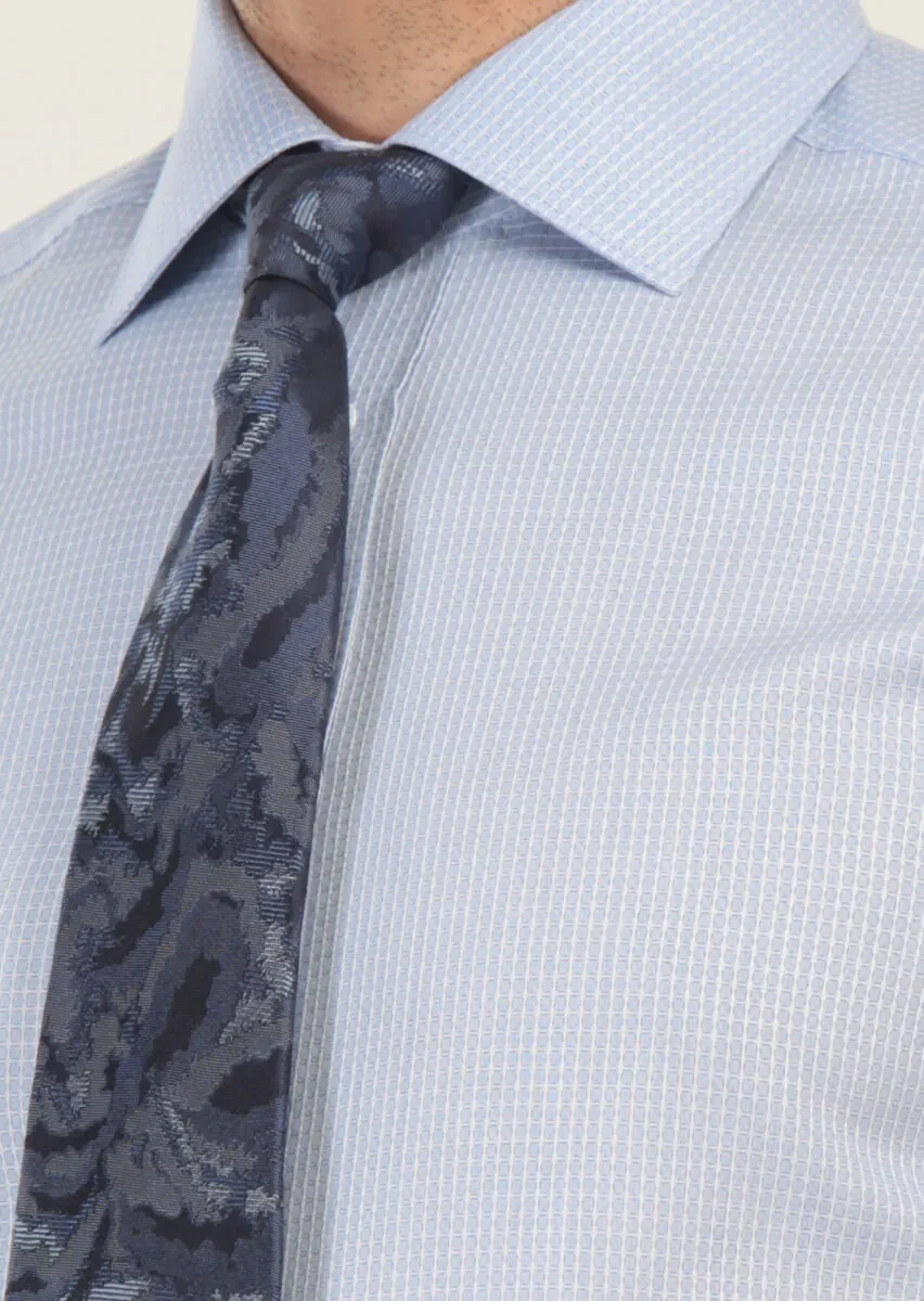 Blue Patterned Regular Fit Weaving Classical 100% Cotton Shirt - 4