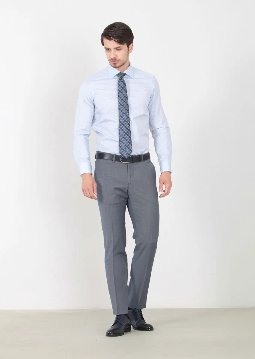 Blue Patterned Regular Fit Weaving Classical 100% Cotton Shirt - 1