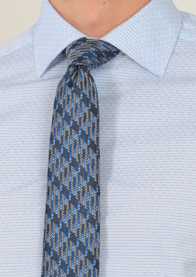 Blue Patterned Regular Fit Weaving Classical 100% Cotton Shirt - 3