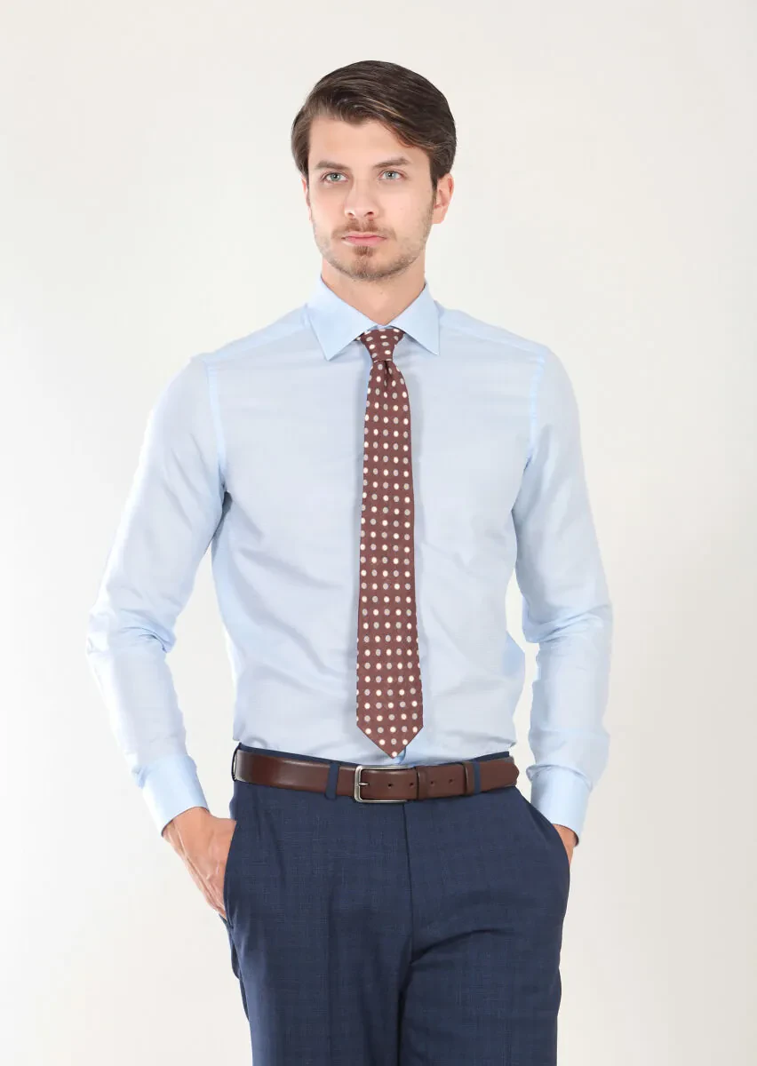 Blue Patterned Regular Fit Weaving Classical 100% Cotton Shirt - 1