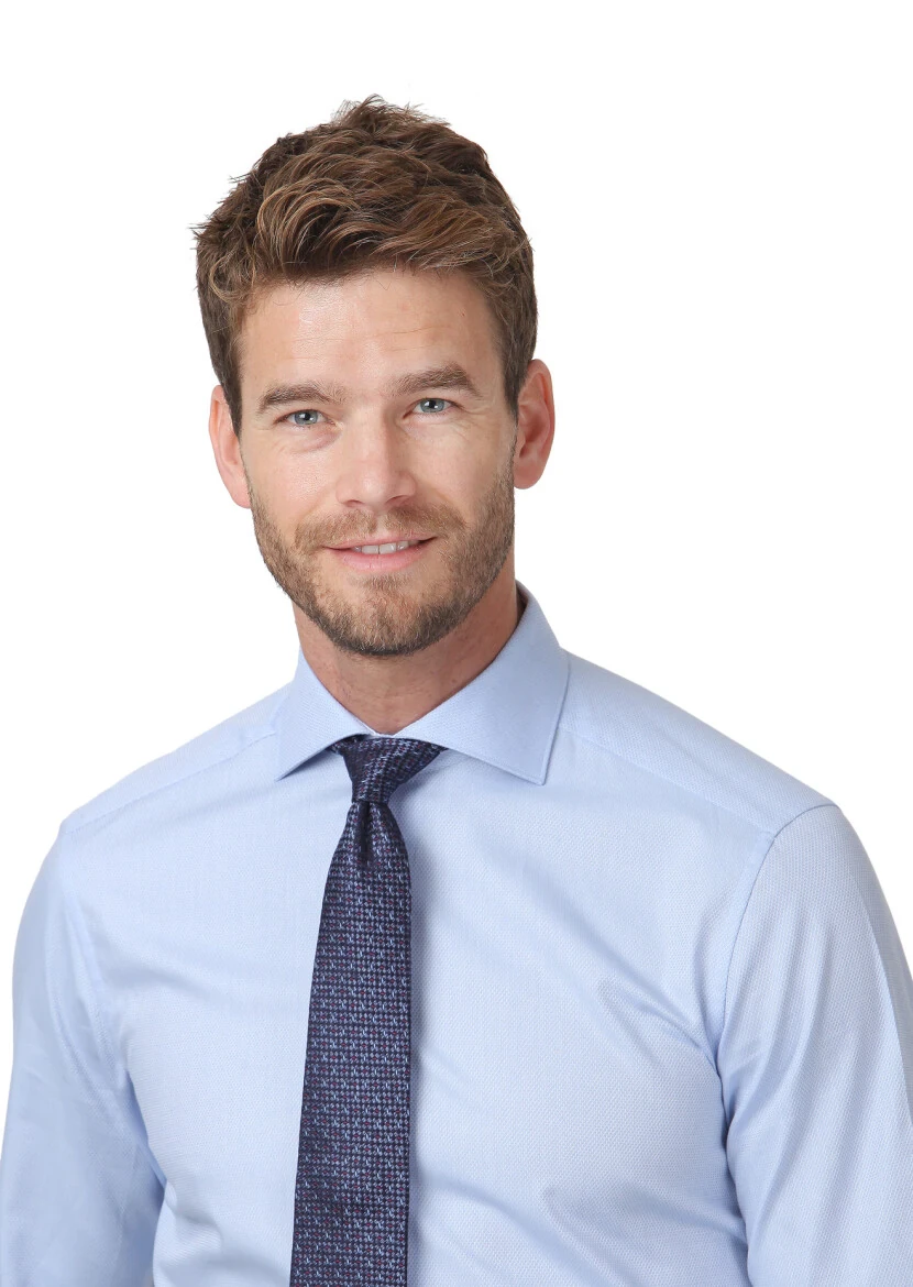 Blue Patterned Regular Fit Weaving Classical 100% Cotton Shirt - 3