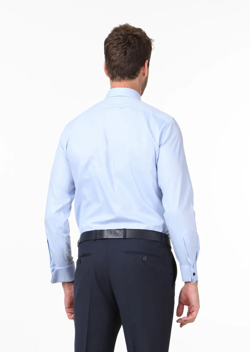 Blue Patterned Regular Fit Weaving Classical 100% Cotton Shirt - 4