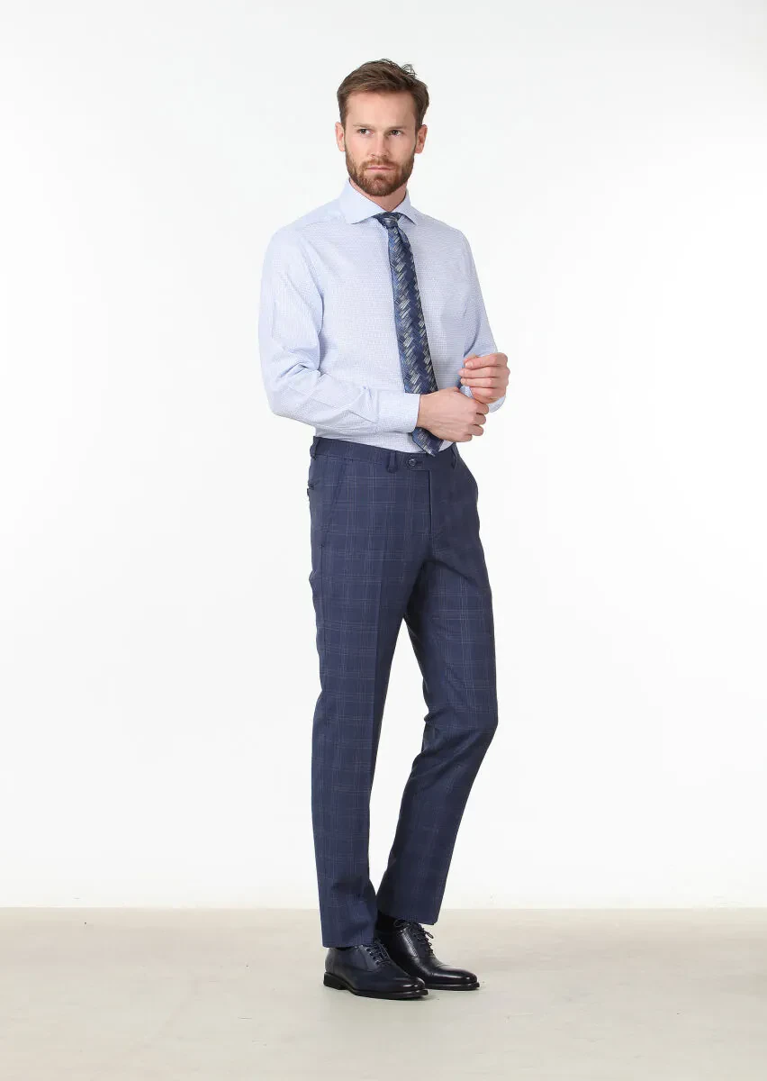 Blue Patterned Regular Fit Weaving Classical 100% Cotton Shirt - 2