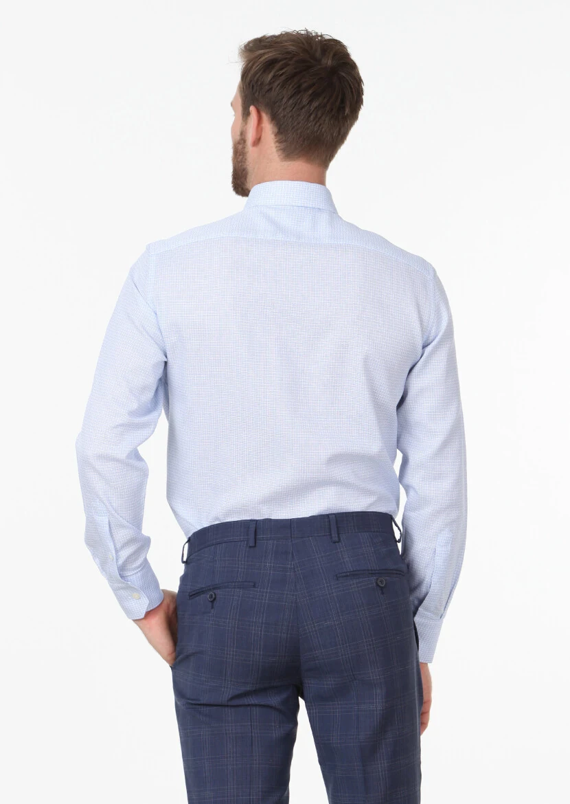 Blue Patterned Regular Fit Weaving Classical 100% Cotton Shirt - 4