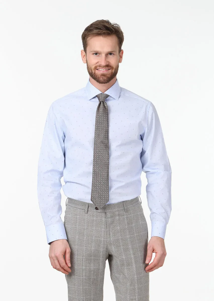 Blue Patterned Regular Fit Weaving Classical 100% Cotton Shirt - 1