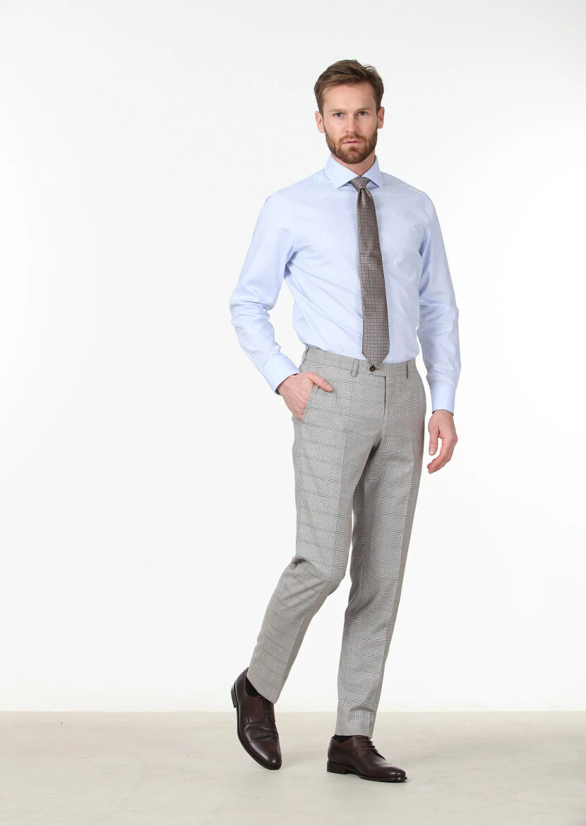 Blue Patterned Regular Fit Weaving Classical 100% Cotton Shirt - 2