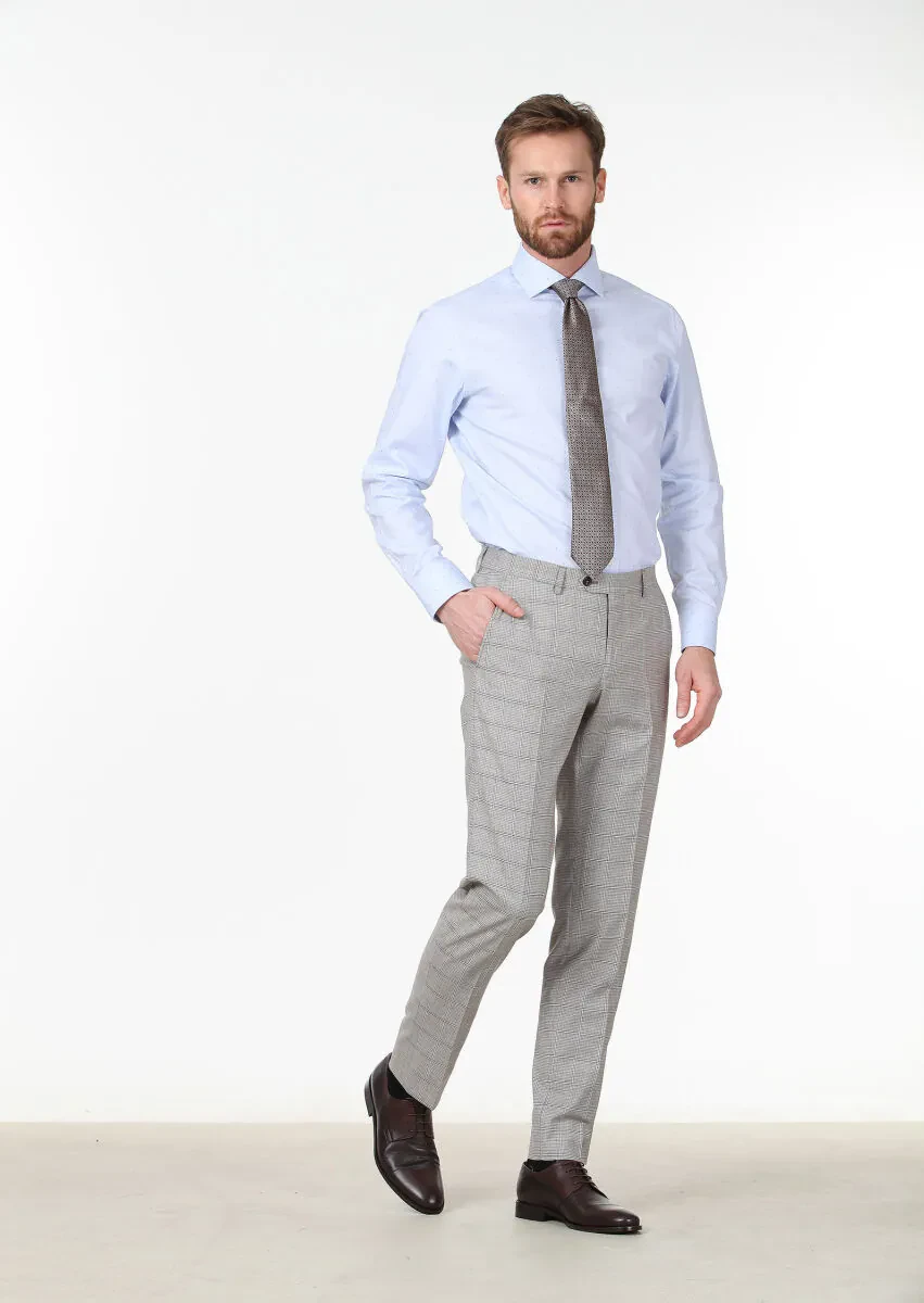 Blue Patterned Regular Fit Weaving Classical 100% Cotton Shirt - 2