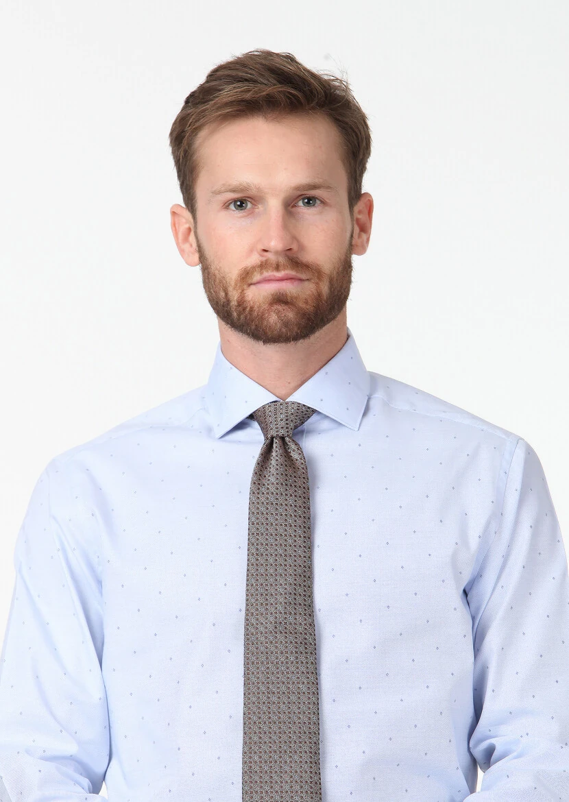 Blue Patterned Regular Fit Weaving Classical 100% Cotton Shirt - 3