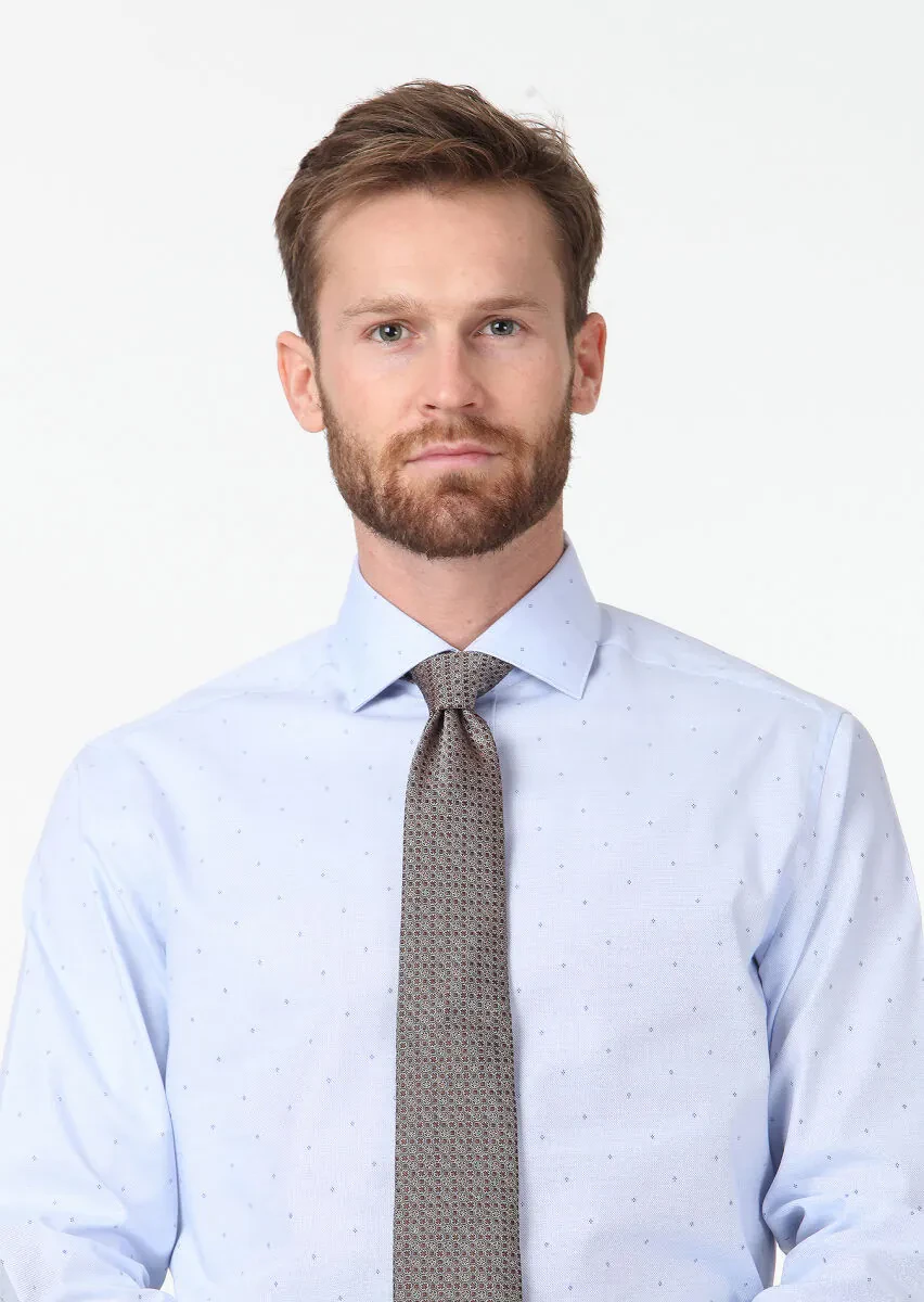 Blue Patterned Regular Fit Weaving Classical 100% Cotton Shirt - 3