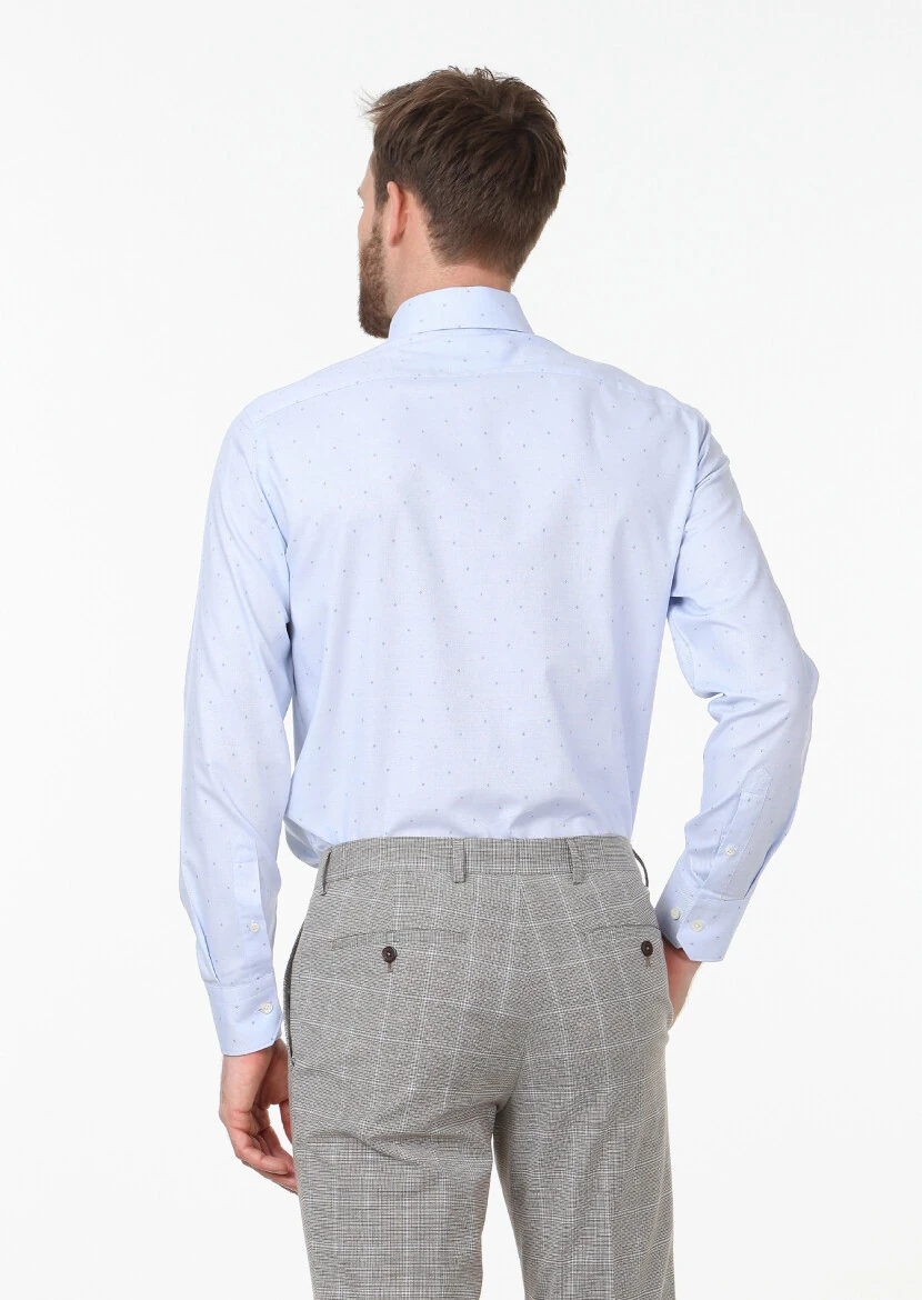 Blue Patterned Regular Fit Weaving Classical 100% Cotton Shirt - 4