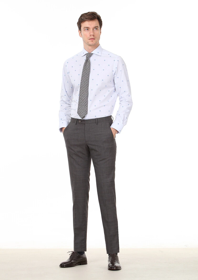 Blue Patterned Regular Fit Weaving Classical 100% Cotton Shirt - 4